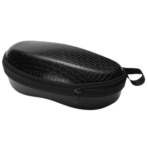 Black leather glasses case with zip