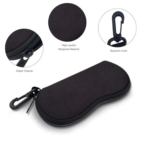Soft black glasses case with zip