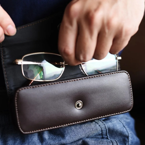 Leather glasses case for belt