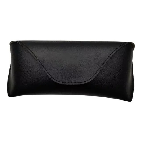 Black leather glasses case with magnetic closure