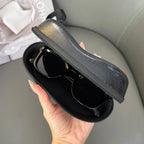 Black leather glasses case with zip