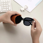 Soft leather glasses case with magnetic closure