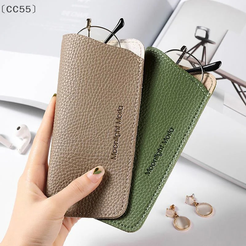 Flat leather glasses case