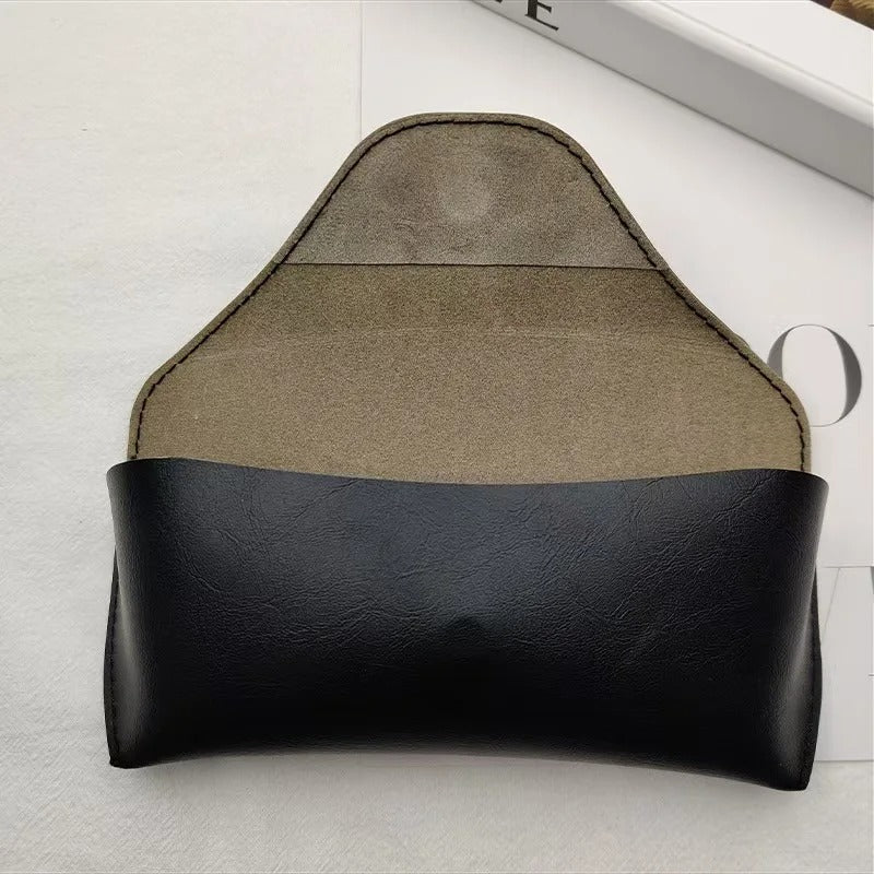 Black leather glasses case with magnetic closure
