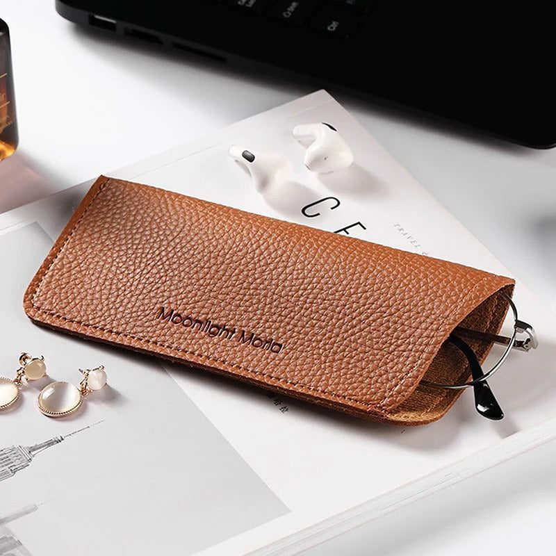 Flat leather glasses case