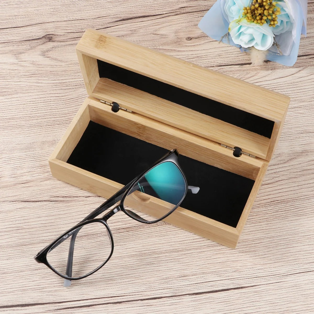 Square bamboo glasses case